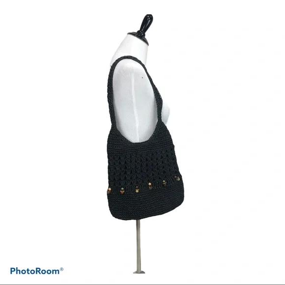 Black woven beaded boho shoulder/sling bag - Picture 1 of 6